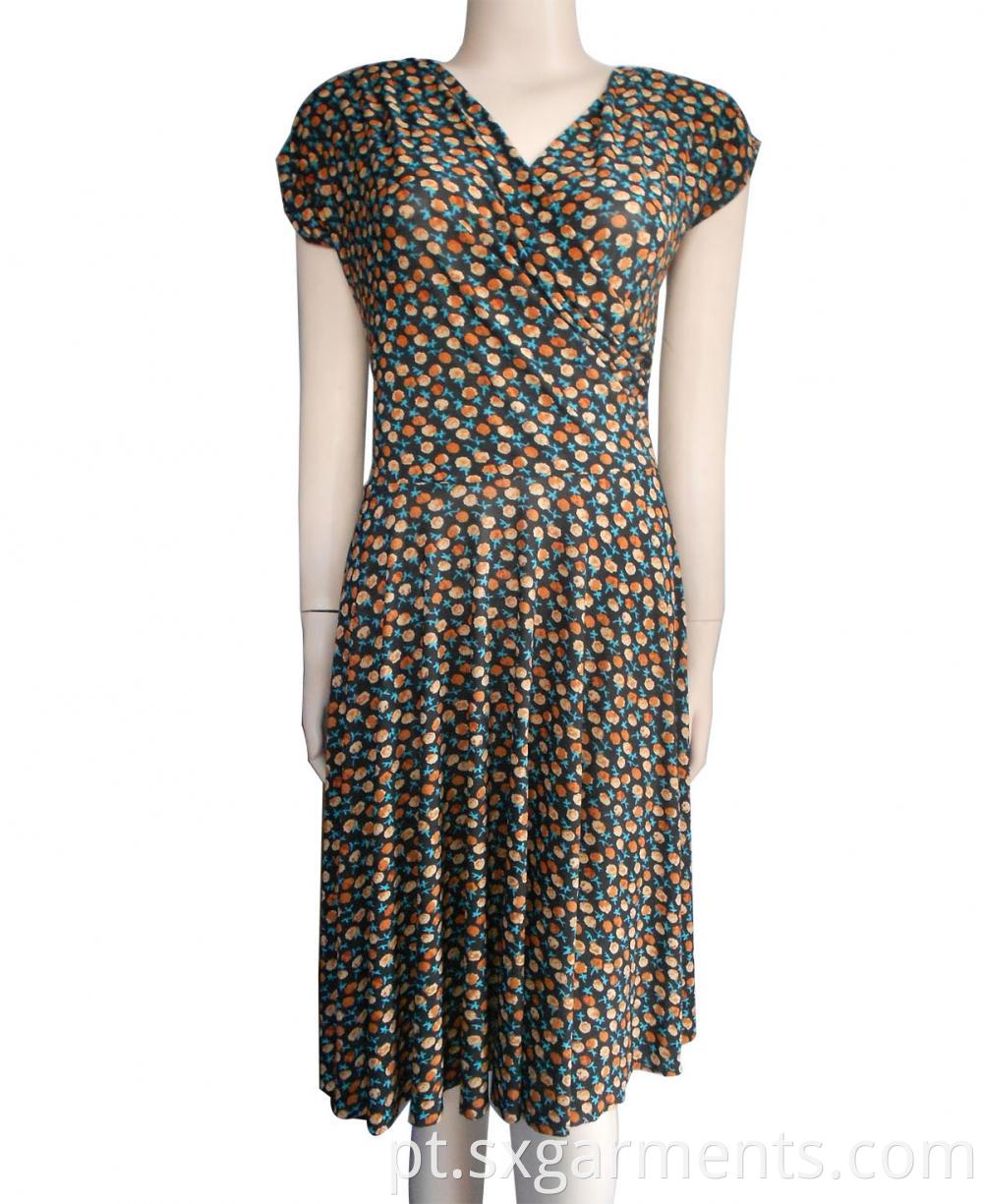 Lady's 85% polyester 15% cotton printed dresses